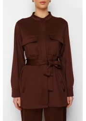  Modest طقم سفلي علوي من قماش الغطس - مع حزام وتفاصيل جيب TCTSS24US00043