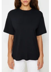  Collection Black Oversize Crew Neck 100% Cotton T-Shirt - Twoss20Ts0134