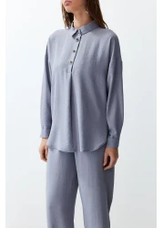  Collection طقم بلوزة وبنطلون رمادي منسوج - أزرار، TWOSS24AU00108