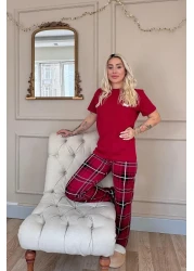 Pijamaevi بيجامة عزيزي فاميلي بأكمام قصيرة على شكل دب أحمر كلاريت - مجموعة نسائية
