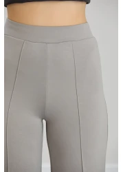 Alos بنطال نسائي رمادي فضفاض واسع الساق مخطط بخصر عالٍ وناعم ومطاط من الليكرا