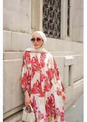 LOCCO فستان نسائي منقوش باللون الأحمر