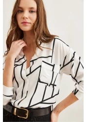 Olalook Women's Asymmetrical White Single Pocket Woven Viscose Shirt Gml- 19000890