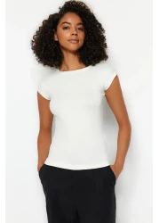  Collection Ecru Premium Viscous Soft Fabric Fitted/Fitted Moon Sleeve Knitted Blouse Twoss23Bz00992