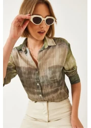 Bianco Lucci قميص نسائي من قماش الشيفون ذو اللون المتغير، قميص منسوج بقصة عادية 60394 60271046