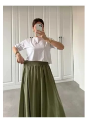 Gülmude Long Elastic Casual Skirt Poplin Fabric