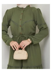 HARMAN BUTİK Women's Lace Detailed Waist Lace Khaki Ayrobin Dress