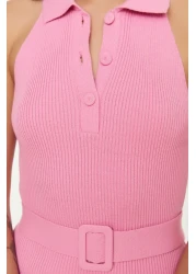  Collection فستان ميدي محبوك بحزام وردي TWOSS22EL1031