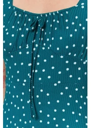  Collection Petrol Polka Dot Printed Square Neck Flounce A-Line Mini Knitted Dress TWOSS23EL00348