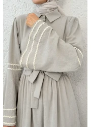 Salih Çelebi فستان بحزام على شكل كم إسباني 2035 - حجر داكن