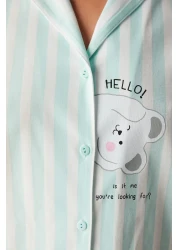 Penti Cuteness Striped Mint Green Shirt Pants Pajama Set