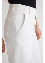  Collection White Button Detailed High Waist Wide Leg Jeans Twoss25Je00183