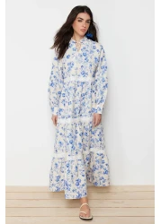  Modest Beige Linen Look Floral Woven Dress TCTSS24EB00054