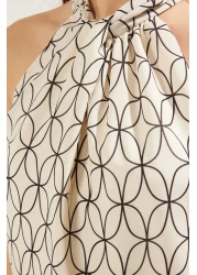  Collection Multicolor Satin Halter Neck Pattern Woven Blouse Twoss25Bz00163