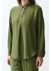  Collection Khaki Buttoned Woven Blouse and Trousers Set - Twoss24Au00108