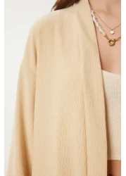 Happiness İstanbul طقم بنطلون كيمونو كريمي نسائي محبوك BY00050