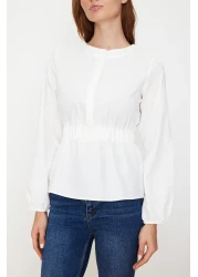  Collection Ecru Front Buttoned Woven Blouse TWOSS24BZ00171