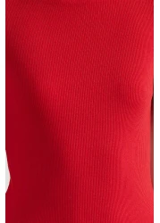  Collection فستان رصاص ميدي محبوك قابل للتمدد برقبة دائرية باللون الأحمر TWOSS24EL00486