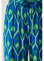 Happiness İstanbul Women's Blue Green Patterned Flowing Viscose Palazzo Trousers EN00606