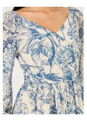 Styli فستان ماكسي بطبعات زهور وأكمام طويلة على شكل حرف A