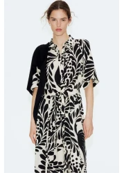 H&M فستان قميص بحزام ربط