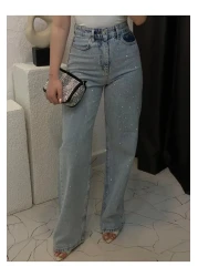 MADAMMERY Shiny Stone Palazzo Light Blue Jean Equivalent