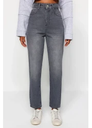  Collection جينز أمي رمادي عالي الخصر TWOAW24JE00076