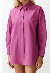  Collection قميص شاطئ منسوج باللون البرقوق TBESS22GO0664