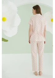 Nbb بدلة بيجامة نسائية من القطن 100%، منقط باللون الأحمر