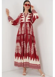 Bigdart 2423 Authentic Patterned Hijab Dress - G.Burgundy