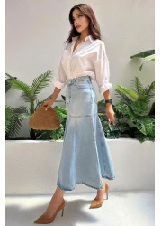 ZAROLİ تنورة نسائية طويلة من قماش الدنيم بطول طويل