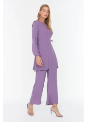  Modest طقم تونيك وبنطلون Aerobin بتفاصيل ربط العيينة باللون الأرجواني TCTAW22US0092