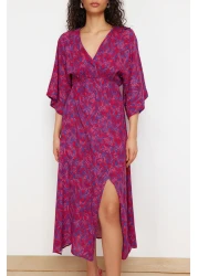  Collection Fuchsia Floral Print A-line Double-breasted Collar Midi Woven Dress TWOSS24EL00913