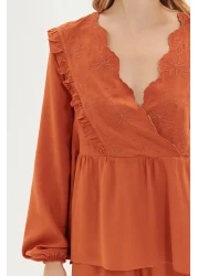  Collection Cinnamon Flower Embroidered Frilly Viscose Woven Pajamas Set Thmaw22Pt0293