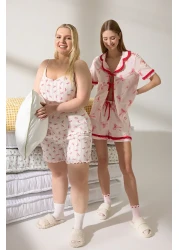  Collection طقم بيجامة محبوكة من القطن 100% وردي مع شريط/فيونكة وشورت مكشكش THMSS25PT00293