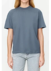  Collection Dark Gray 100% Cotton Basic Regular/Normal Fit Stand Collar Knitted T-Shirt Twoaw20Ts0096