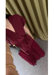 HAZELANNA Pleated Burgundy Vest-Skirt Suit