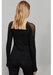 Cool & Sexy Women's Black Polka Dot Tulle Blouse EY1098