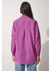 Happiness İstanbul قميص أساسي طويل كبير الحجم للنساء باللون الأرجواني المتوسط DD00842