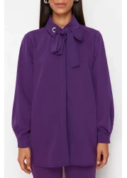  Modest مجموعة علوية وسفلية منسوجة بتفاصيل عين الطائر الأرجواني TCTSS24US00054