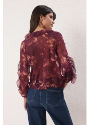  Collection قميص منسوج شفاف من الشيفون البرقوقي TWOSS25GO00063