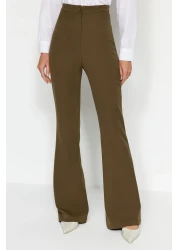  Collection Khaki Spanish Leg Flare Woven Fabric Trousers Tofaw19Bb0581