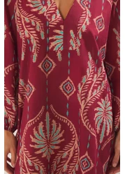  Collection Ethnic Print Maxi Woven 100% Cotton Balloon Sleeve Beach Dress Tbess25El00019