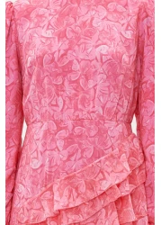  Modest Pink Floral Skirt Ruffled Lined Woven Chiffon Dress TCTSS23EB00160