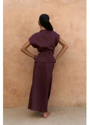 BOHEMAİ Fiametta Shabby Burgundy Linen Vest Skirt Suit