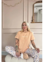 Pijamaevi Peach Good Times Patterned Short-Sleeve Knitted Women's Pajamas Set