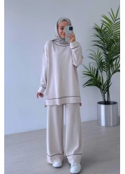 Ka Hijab Beige Hijab Set of 2 - Piping Detail, Mercerized