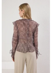  Collection Snake Print See-Through Tie-Detailed Chiffon Blouse - Twoss25Bz00427