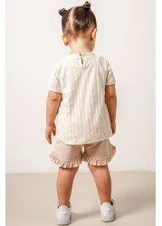 bombe طقم شورت قطني أرجواني للأطفال الرضع مريح مكون من قطعتين، طقم علوي وسفلي عصري