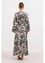 Bigdart 2454 Patterned Long Dress - Black